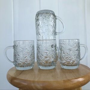 Princess House Textured Floral Glass Mugs Set of 4 EUC Fantasia Poinsettia 516